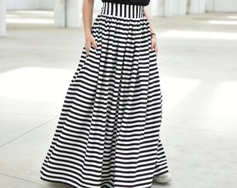 Striped Maxi Skirt Summer High Waist Skirt Plus Size Clothing Long Walking Skirt Cotton Streetwear Skirt Comfy Flared Skirt Etsy