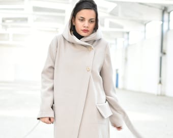 Cappotto lungo da donna, cappotto con cappuccio, cappotto lungo
