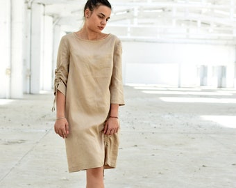 chinese dress ladies Mini Shift Dress in Natural Linen – LEIF