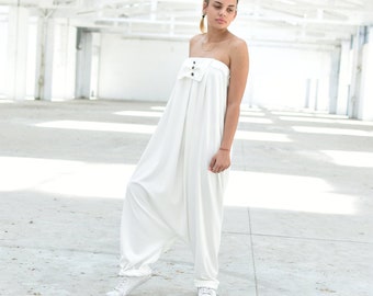 White Jumpsuit, Drop Crotch Jumpsuit, Harem Jumpsuit, Loose Jumpsuit, Summer Overall, Plus Size Jumpsuit, Drop Crotch Jumpsuit, Oversize