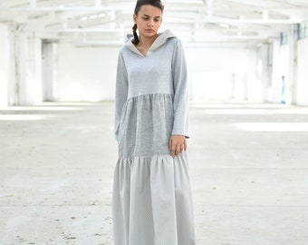 Plungded Long Sweatshirt Dress ブラック　サイズ2 Women's Fall Winter Thickening Long Hoodie Dress Hooded Long