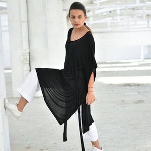Black Linen Tunic Dress, Boho Loose Top, Steampunk Top, Gothic Tunic, Avant Garde Summer Top, Urban Plus Size Clothing, Oversize Blouse