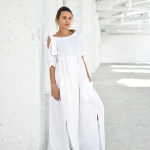 White Linen Dress, Alternative Wedding Dress, Empire Waist Dress, Boho ...
