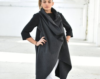 Avant Garde Vest with Gathered Collar, Wool Asymmetrical Warm Vest, Sizes XS - XXL Available