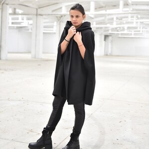 Black Hooded Cape Coat for Women, Elegant Poncho Coat, Steampunk Coat, Formal Women Overcoat, Warm Cape Jacket, Women Short Cloak