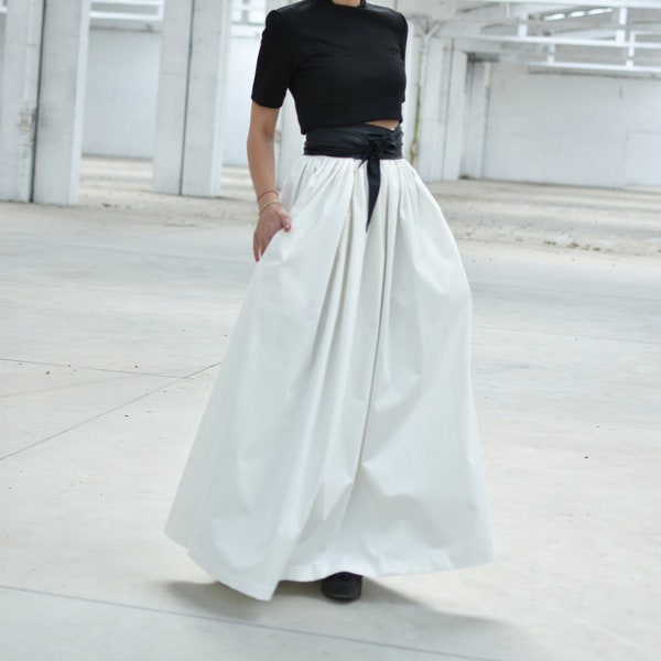 White Maxi Skirt, High Waist Edwardian Walking Skirt, Summer Long Pleated Skirt, Floor Length Skirt, Loose Elegant Skirt, Plus Size Clothing