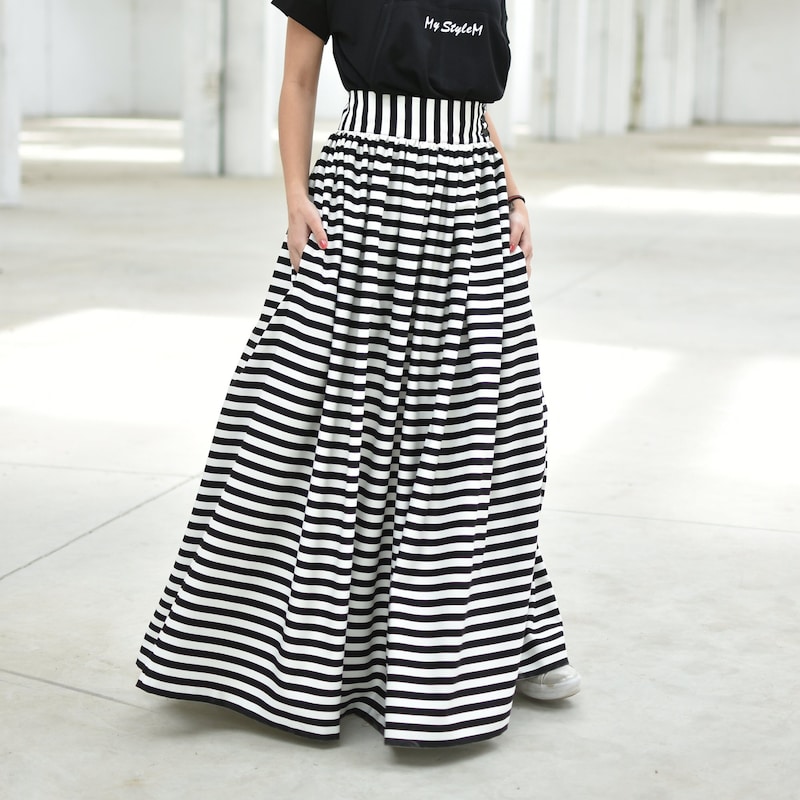 High Waist Striped Maxi Skirt Casual Chic