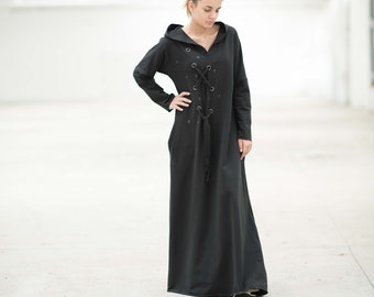 Hooded Dress, Black Maxi Dress, Gothic Clothing, Maxi Dress, Plus Size Maxi Dress, Plus Size Clothing, Floor Length Dress, Hoodie Dress