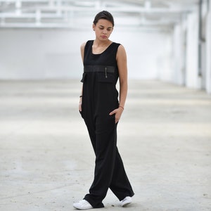 Overall Frauen, schwarzer Overall, Harem Overall, weites Bein Overall, Frauen schwarz insgesamt, ärmelloser Overall, Plus Size Kleidung, minimalistisch