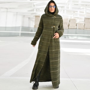 Hooded Mohair Wool Cardigan Coat, Forest Green Longline Cardigan, Long Maxi Cardigan, Warm Winter Women Coatigan, Plus Size Cardigan
