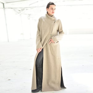 Beige Wool Cardigan, Maxi Cardigan Coat, Sweater Cardigan, Wool Overcoat, Side Split Wrap Cardigan, Plus Size Outerwear, Robe Cardigan