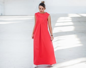 Coral Maxi Dress, Spring Summer Dress, Bridesmaid Dress, Prom Dress, Cocktail Dress, Plus Size Clothing, Loose Dress with Pockets