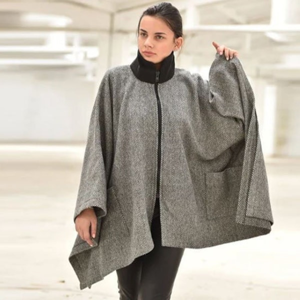 Plus Size Cardigan, Woll cape Cardigan, Winter Cape Poncho, Damen Cardigan, Oversized Cape, Damen Wollmantel, Abendmantel, warme Oberbekleidung