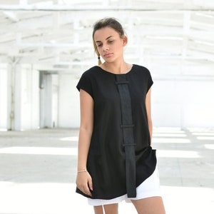 Black Linen Top, Linen Tunic, Black Tunic, Black Linen Shirt, Casual Shirt, Long Top, Flare Top, Cap Sleeve Top, Summer Tunic, Elegant Tunic