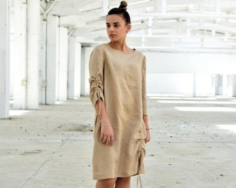 beige tailored long sleeve shift dress When You Sleep Long Sleeve Mini Dress | Beige | Womens