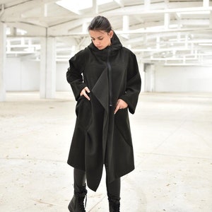 Hooded Black Coat, Women Maxi Coat, Plus Size Coat, Wool Coat, Oversize Coat, Jacket Coat, Loose Coat, Plus Size Clothing, Steampunk