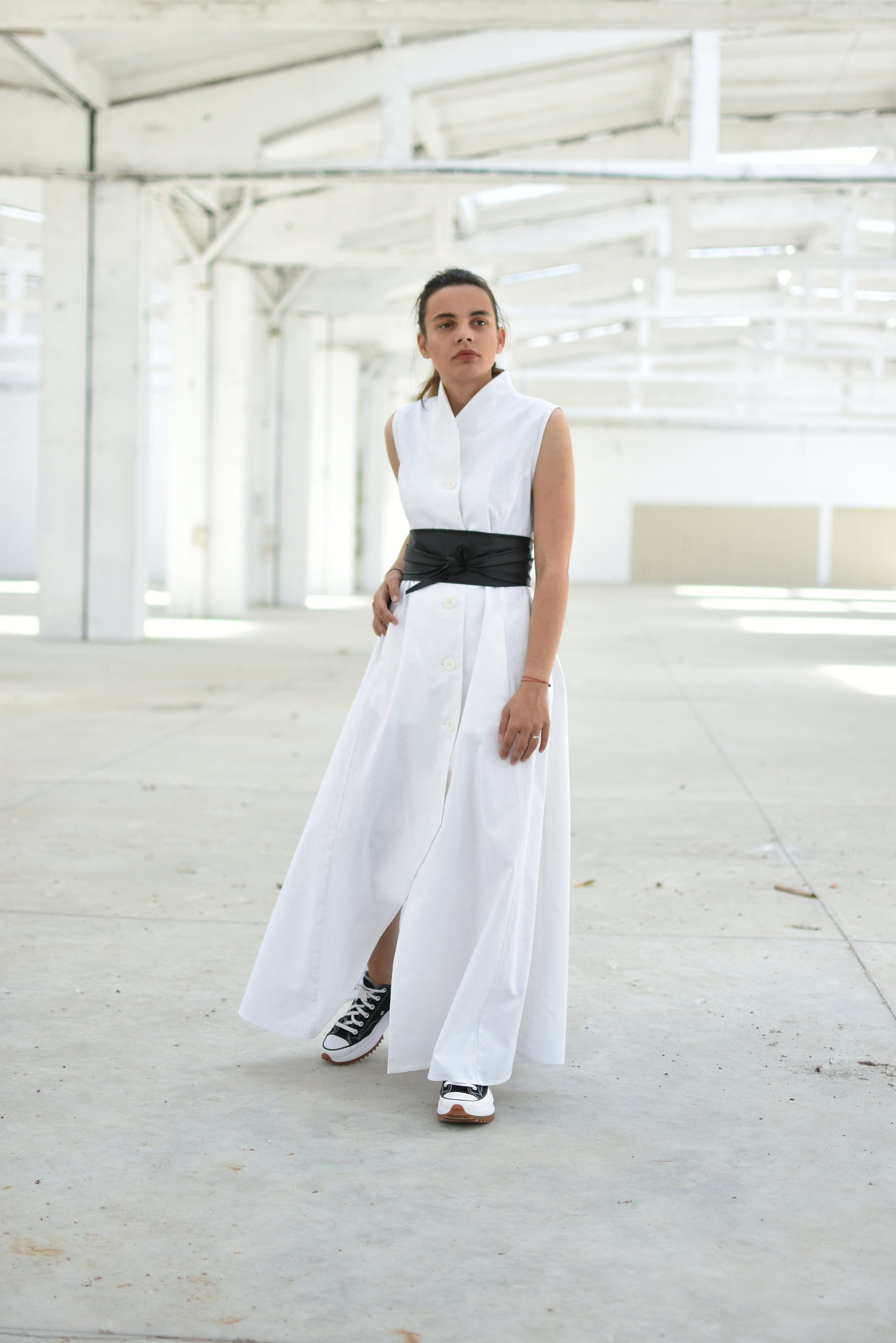 knee length dresses for ladies Stetson White Linen Shirt Dress