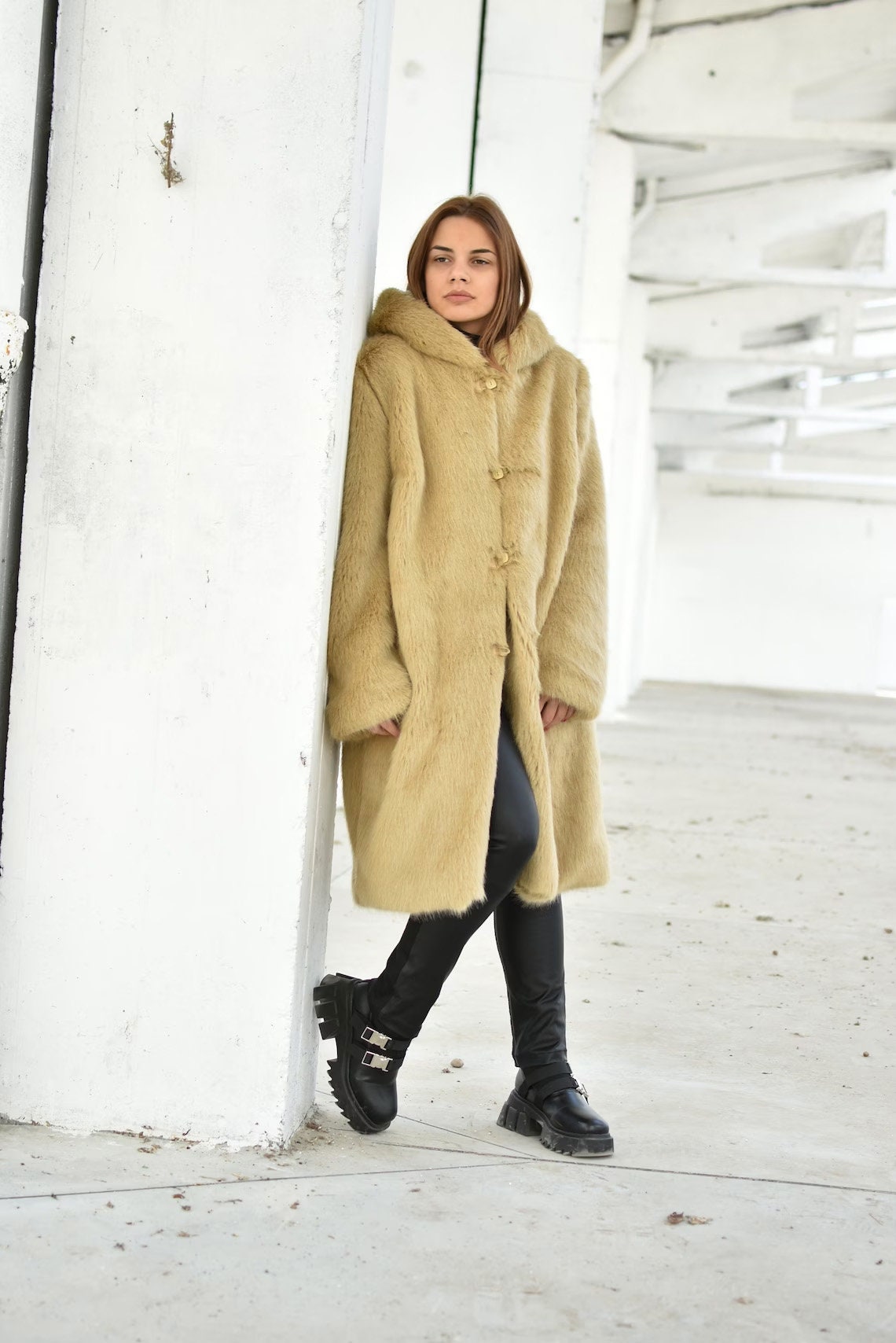 Women Fuzzy Coat Hooded Cream Teddy Coat Fluffy Winter Etsy