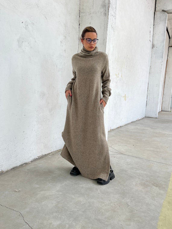 fitted lace wedding dress SENFURE Womens Apricot Turtleneck Sweater Dresses Casual Elasticity  Oversize Knit Sweater Dress for Fall Winter at Amazon Women's Clothing store main image 1