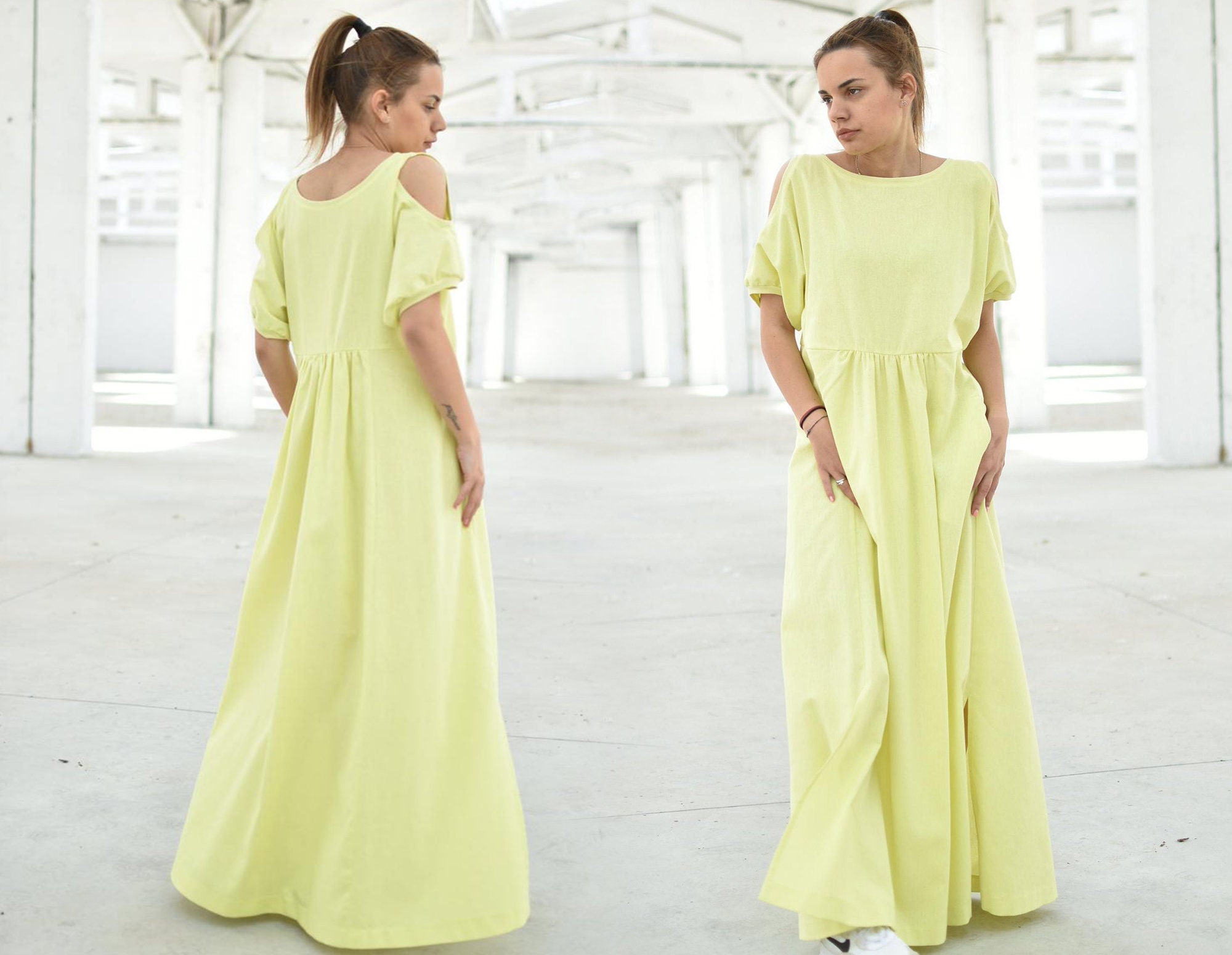 Yellow Linen Dress Kaftan Dress Linen Summer Dress Linen Etsy UK