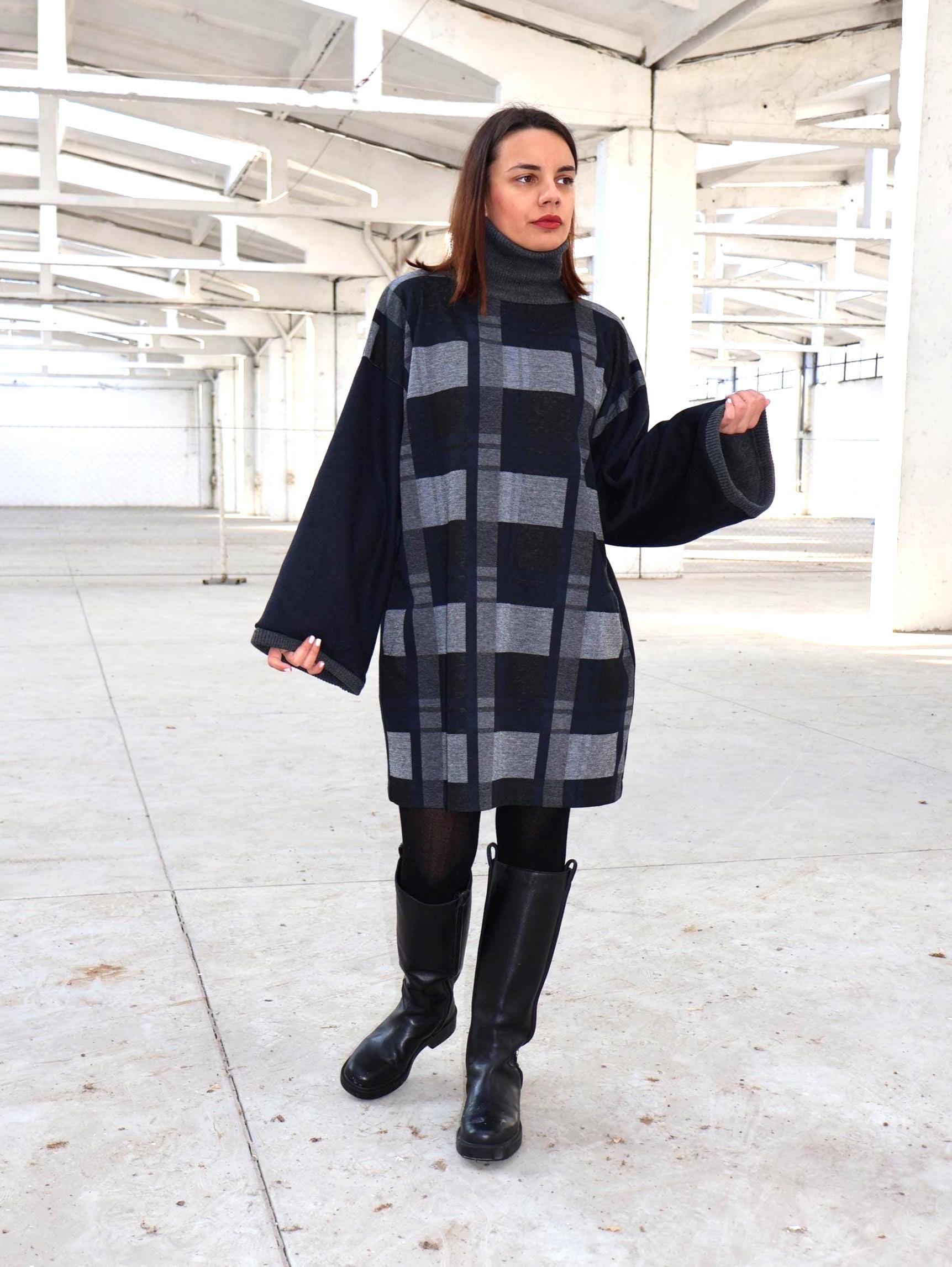navy blue dress for baby girl Women's Plus Size Sweater Dress V-Neck Long Sleeve Fall Winter Dressed with  Pockets main image 1
