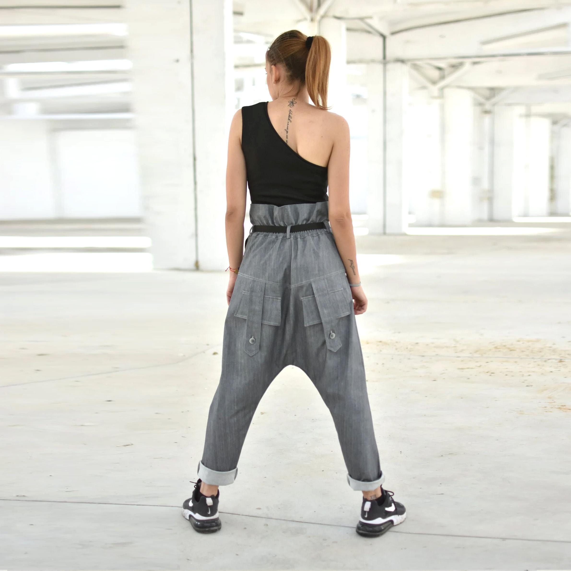 Denim Harem Pants, Extravagant Baggy Pants, Drop Crotch