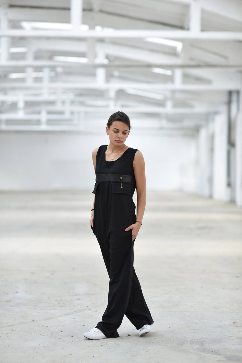 Plus Size Overall Black Jumpsuit Harem Jumpsuit Black Overall Sleeveless Jumpsuit Loose Jumpsuit Plus Size Romper Women Overall