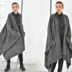 Gray Poncho Coat, Mohair Wool Coat, Long Cape Coat, Women Winter Outerwear, Asymmetrical Poncho, Oversized Coat, Avant Garde Jacket Coat