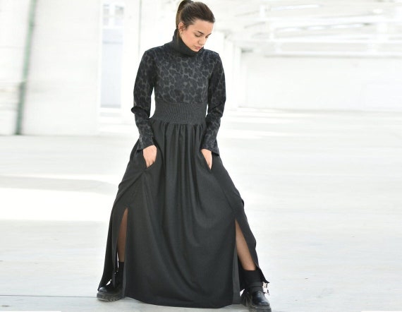chinese dress ladies Black Sheer Animal Maxi Dress