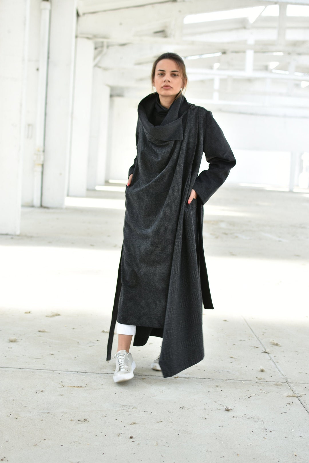 Extravagant Wool Coat, Asymmetrical Cardigan Coat, Merino Wool