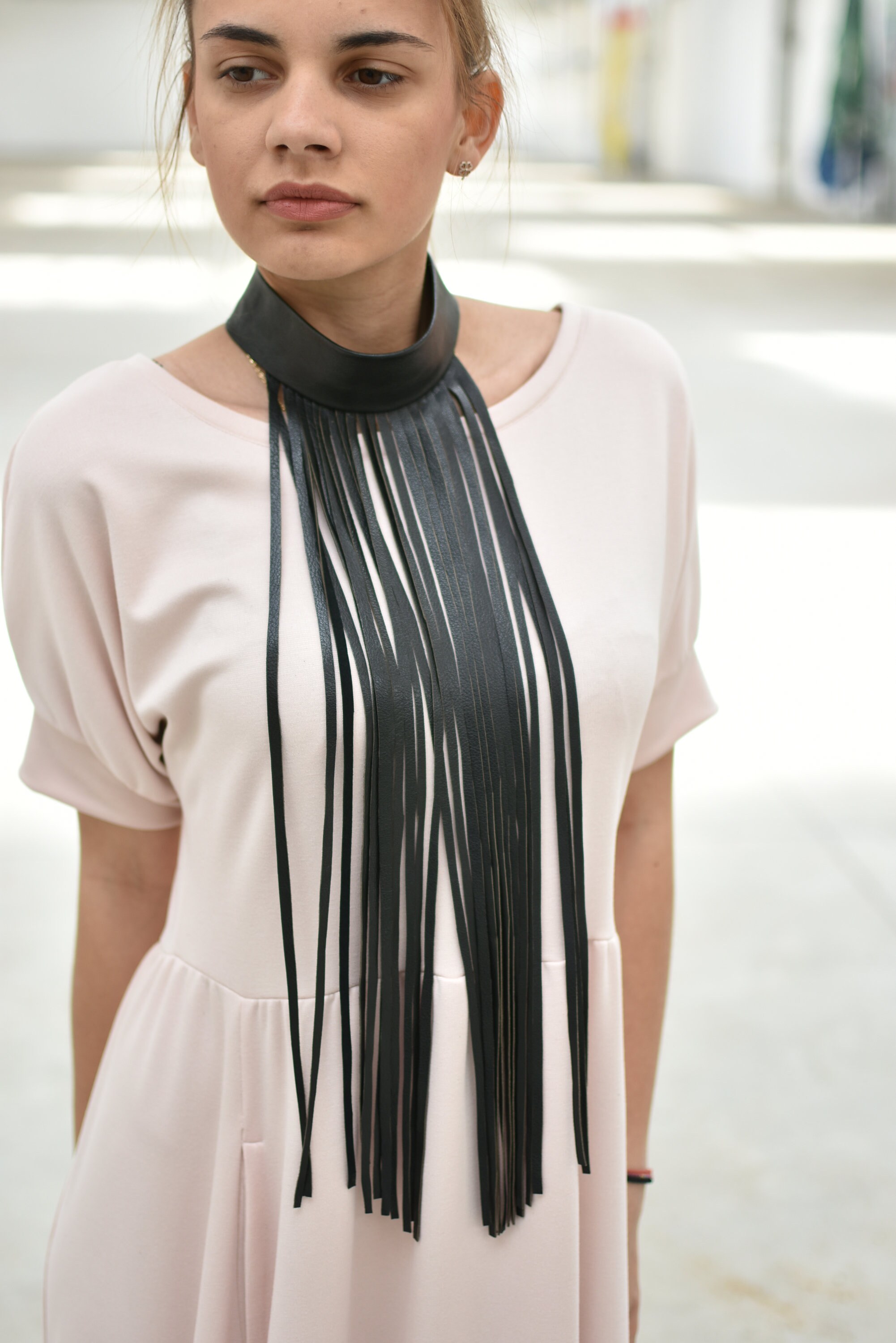 acka choker fringe blouse By Anthropologie Long-Sleeve Collared 