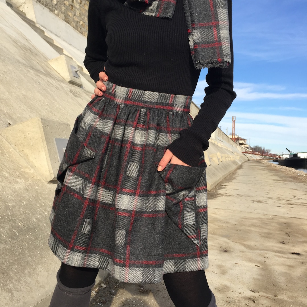 Short Plaid Skirt Knee Length Skirt Wool Skirt Winter Etsy