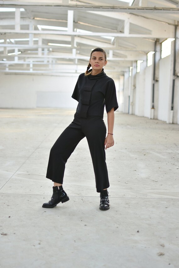 Wat leuk lof middelen Zwarte broek minimalistische kleding Capri broek losse - Etsy België