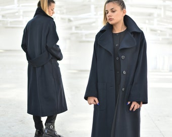 Women Wool Coat, Winter Coat, Button Coat, Long Coat, Women Trench Coat, Wool Trench Coat, Lapel Coat, Loose Coat, Extravagant Coat