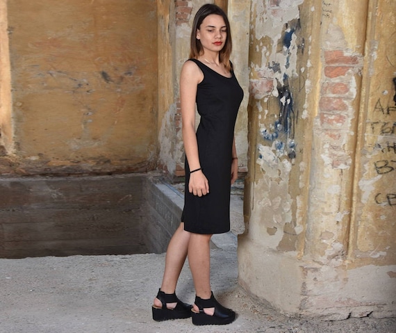 Midi Black Tank Dress Minimalist Dress Elegant Dress Ladies Sleeveless Dress Urban Clothing Fitted Dress Simple Comfy Dress Etsy UK