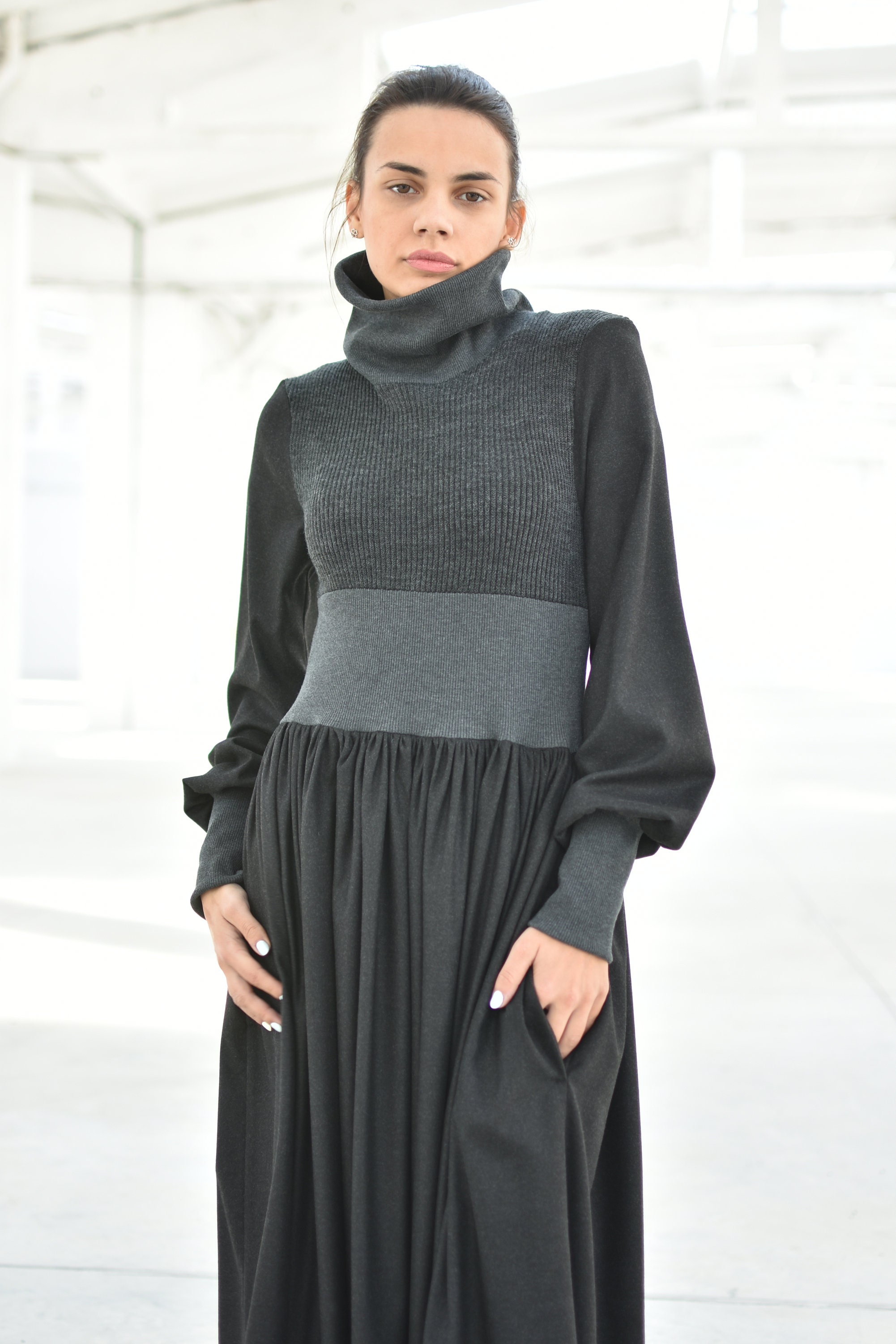 hoodie hoodie dress Women's Select Size::44 black dress with side pocket How to style boho