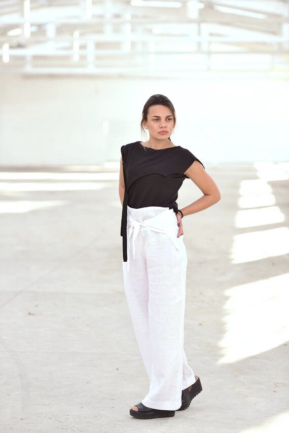plus size white linen palazzo pants