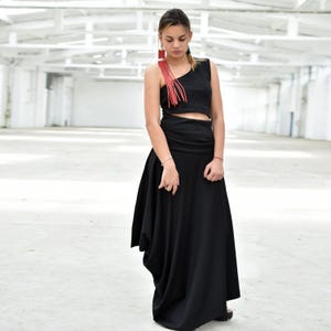 Black Asymmetrical Skirt, High Waist Skirt, Maxi Skirt, Avant Garde Skirt, Plus Size Clothing, Drape Skirt, Steampunk Skirt, Summer Skirt