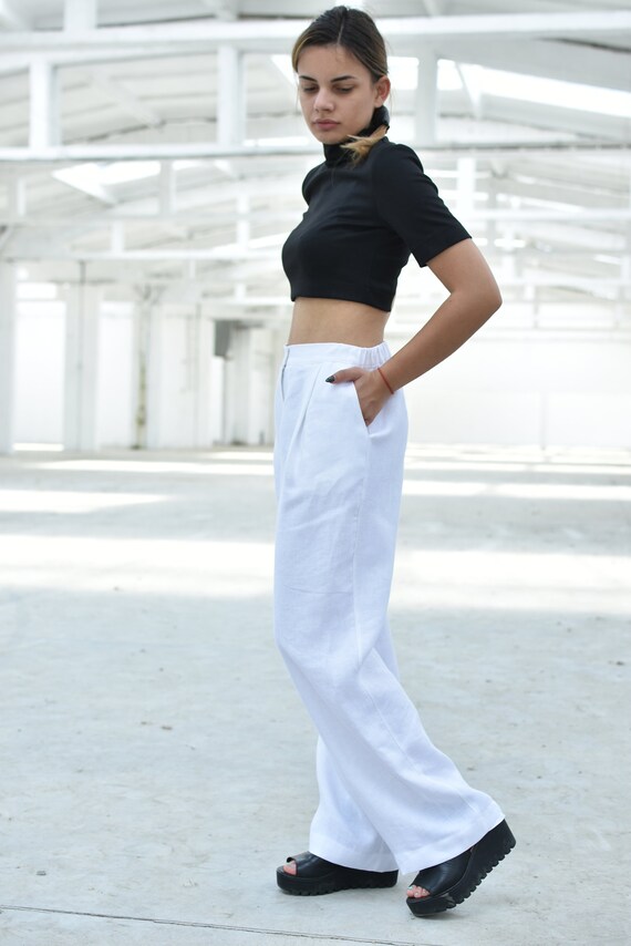 White Linen Pants, Wide Leg Pants, Linen Clothes, White