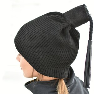 Winter Hat, Wool Tassel Hat, Avant Garde Hat, Designer Accessories, Futuristic Hat, Wool Knit Hat, Beanie Hat, Slouchy Hat, Handmade Hat image 2