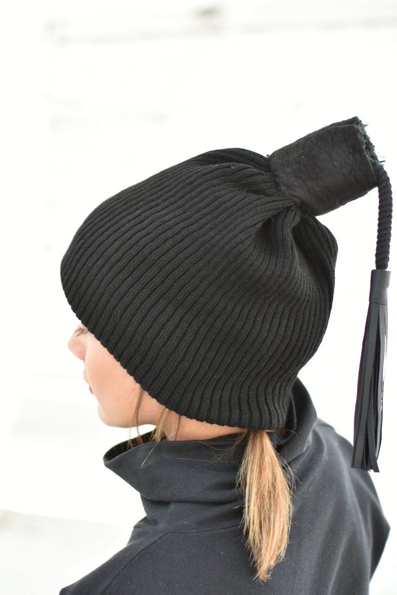 Winter Hat, Wool Tassel Hat, Avant Garde Hat, Designer Accessories, Futuristic Hat, Wool Knit Hat, Beanie Hat, Slouchy Hat, Handmade Hat image 2