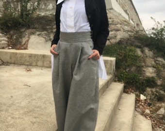 【70s】Vintage Wool Wide Trousers OptiZip Vintage 60s Business Casual Pants Wool 70s Office S, Work