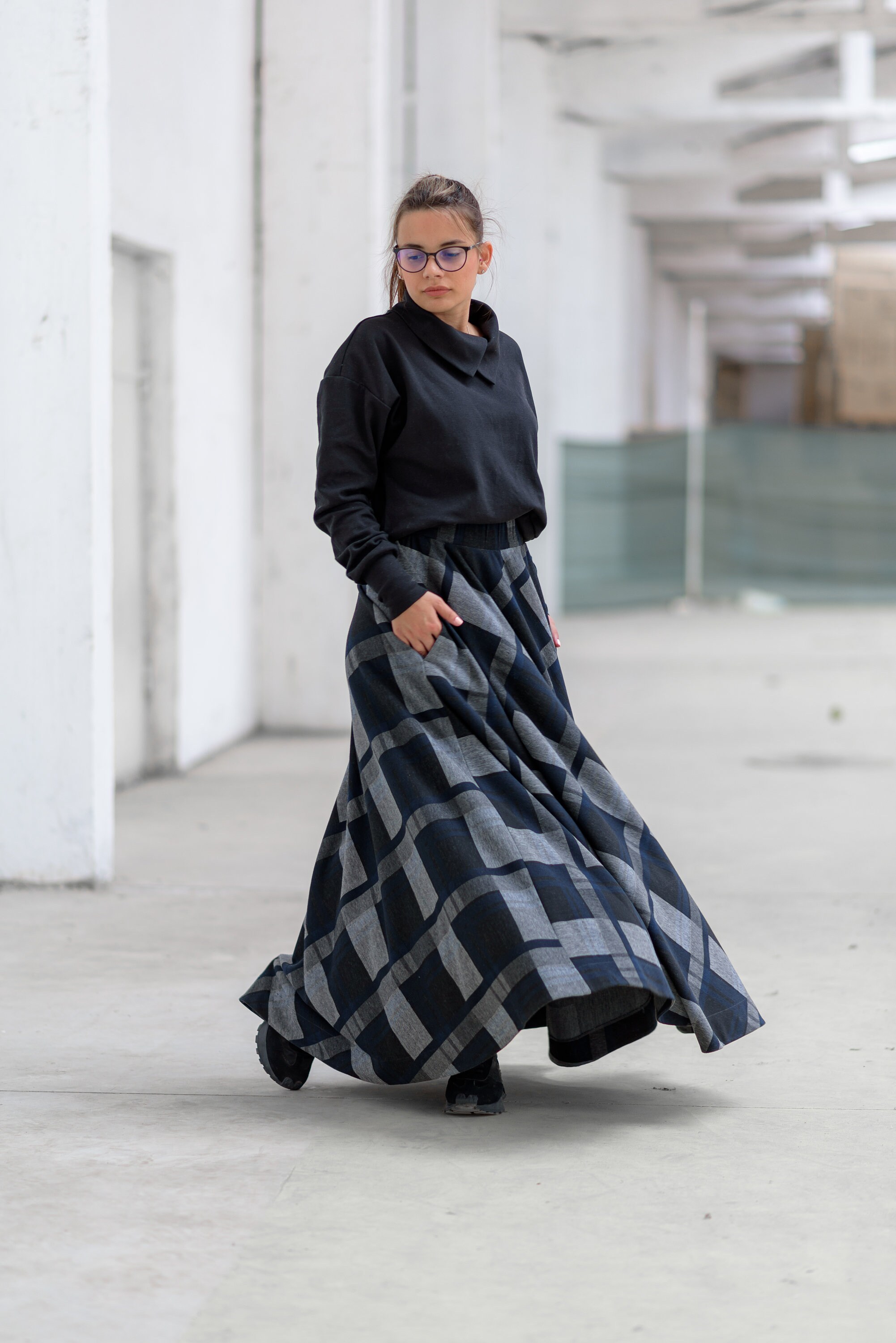 驚きの激安価格 Long Plaid Walking Winter, for Skirt Maxi Line A Skirt, スカート