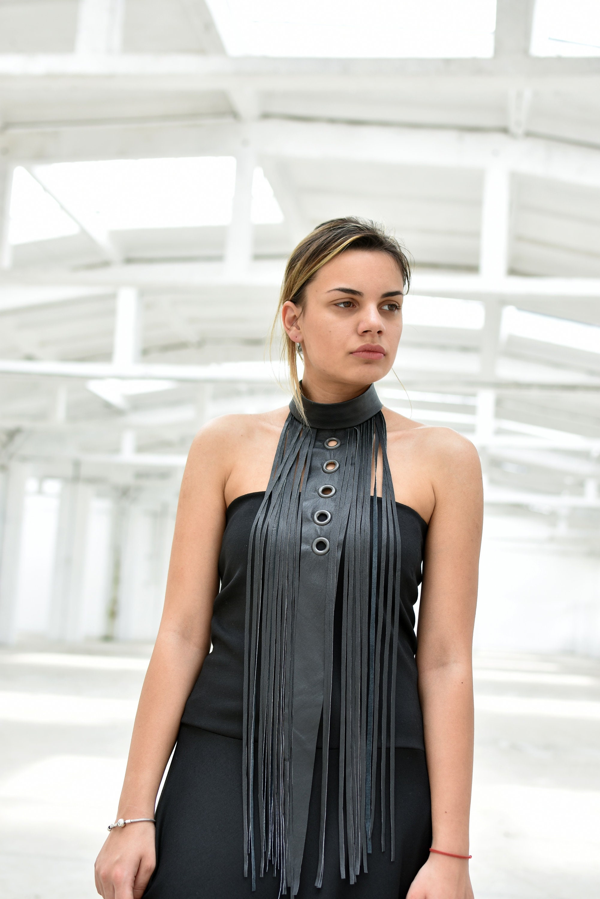 【VACANT ARCHIVE】NANA STUD LEATHER CHOKER Leather Bold Necklace, Black Leather Choker, Avant Garde