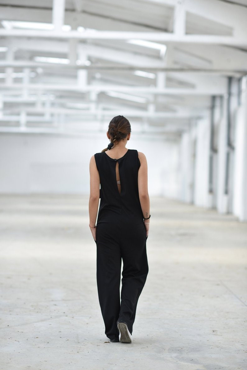 Plus Size Overall Black Jumpsuit Harem Jumpsuit Black Overall Sleeveless Jumpsuit Loose Jumpsuit Plus Size Romper Women Overall