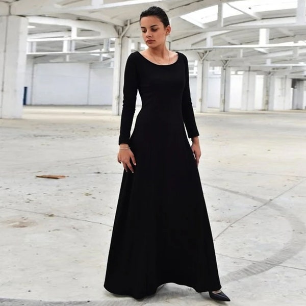 Black Dress For Women, Gothic Maxi Dress, Black Maxi Dress, Gothic Dress, Plus Size Clothing, Spring Long Sleeve Dress, Bohemian Clothing