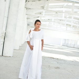 White Linen Dress Alternative Wedding Dress Empire Waist - Etsy