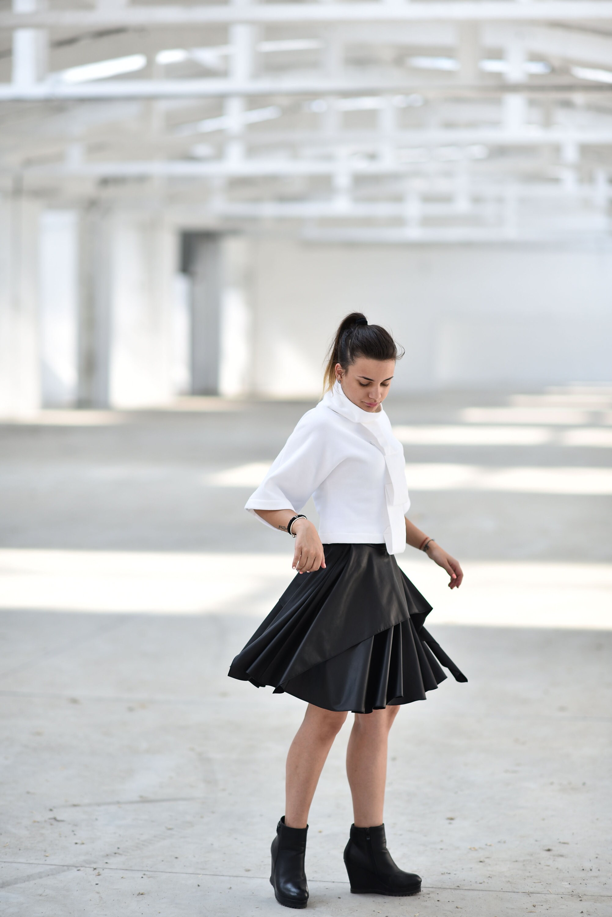 plus size white leather skirt
