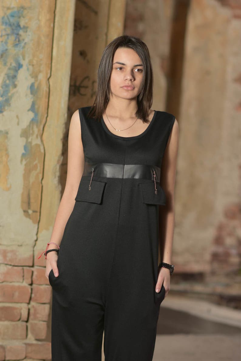 Plus Size Overall Black Jumpsuit Harem Jumpsuit Black Overall Sleeveless Jumpsuit Loose Jumpsuit Plus Size Romper Women Overall