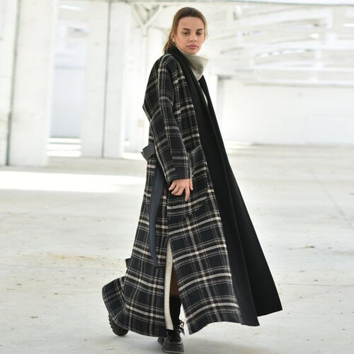 Women Plaid Coat Winter Wool Coat Warm 